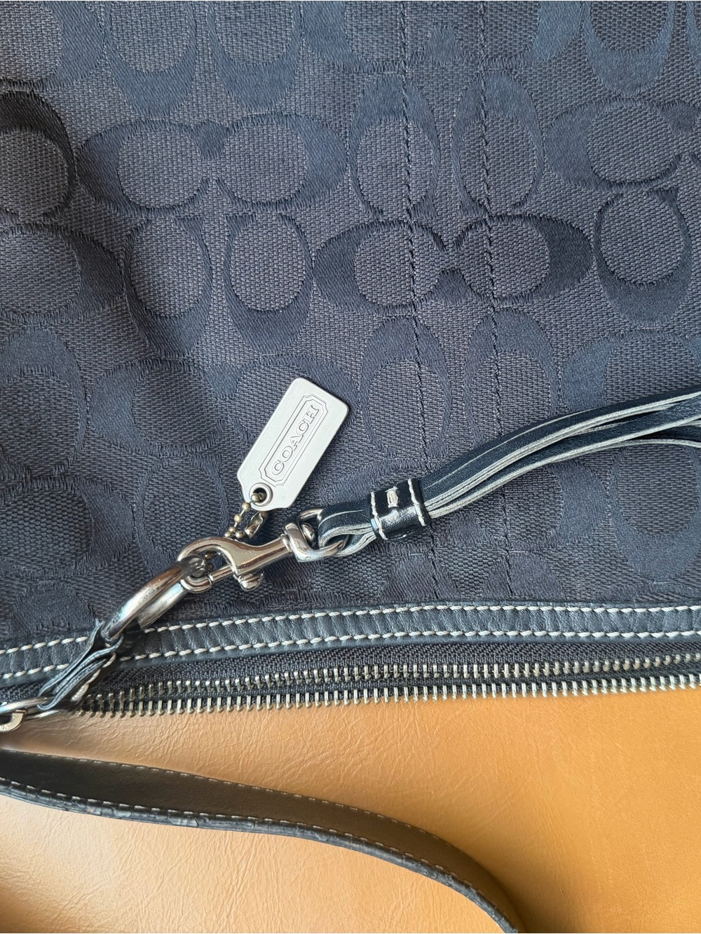 Coach Black Signature Jacquard Shoulder Bag with Tassel - Picture 3 of 4